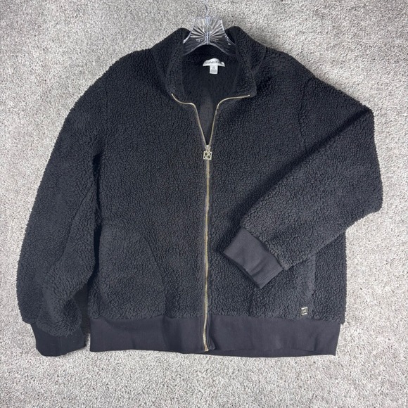 Calvin Klein Tops - Calvin Klein Black Teddy Fleece Full Zip Jacket Sherpa Cozy Lounge Size L